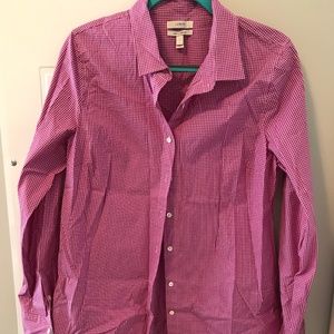 J.Crew dark pink colour block long sleeve button down stretch shirt